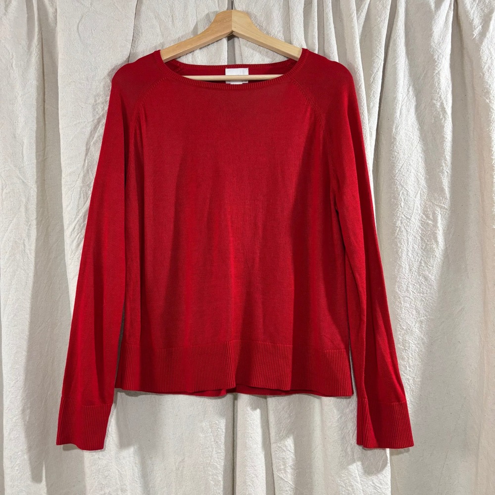 H&M‎ Womens Red Fine Knit Raglan Sleeve Crewneck Sweater Size Medium 1215703 0